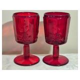 Vintage Westmoreland Ruby Red Paneled Grape Vine Wine Glass Set - (12)