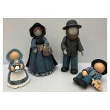 Ceramic Amish Figurine Set Hand Painted Faceless Mother, Father, Daughter & Son