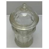 Vintage XL 11" Indian Glass, Doctors Office Apothecary Transfer Jar, Candy Store With Lid