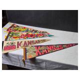 Collection of 4 Vintage Travel Pennants - Kansas, North Carolina, South Carolina