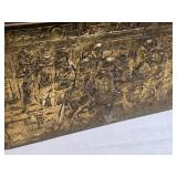 Antique Ornate Brass Wood Treasure Chest with Intricate Relief Scenes