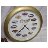 Vintage Motorcycle Desk Clock Trophy and 50th Anniversary Corvette Wall Clock Set (Broken Glass)