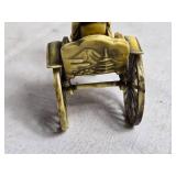 Vintage Japanese Rickshaw Figurine with Umbrella, Mouth Harp and Small Cast Iron Bucket