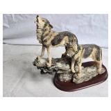 Detailed Wolf Figurine Pair on Rocky Base