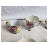 Floral Tea Cups and Saucers with Gold Trim