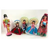 International Souvenir Folk Art Style Dolls Lot of 5