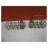 (2) Vintage Oil Bottle Caddies & (2) Oil Bottles