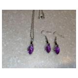 New Boho Chic Angle Eye Crystal Necklace And Earrings Purple *P