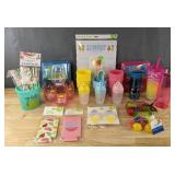 Brand New Drink Holder, Novelty Glasses, Reusable Ice Cubes, Paper Straws, Cups, Dry Erase Board, Lunch Boxes and More *D