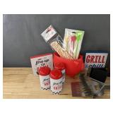 Brand New Coasters, Bottle Opener, Banners, BBQ Tools, Puffy Stickers, Paper Games, Straws, Squeeze Bottles, Drink Holders, Grill Decorative Word Blocks, Etc. *D