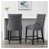 StyleWell Bakerford Charcoal Gray Upholstered Counter Stool with Tufted Back (Set of 2) Customer return Review all pictures