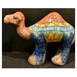 Two Handcrafted South African Colorful Camel Pottery Figurines