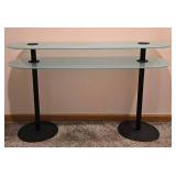 Contemporary Style Frosted Two Tiered Glass Top Console Table