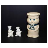 Pillsbury Dough Boy Ceramic Cookie Jar and Two Salt Shakers