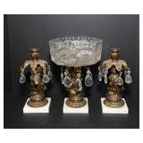 Three Piece Made in Italy Marble Base Candle Holders and Pedestal Bowl