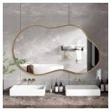 Hochwertiges 36 in. W. x 24 in. H Irregular Gold Aluminum Alloy Framed Wall Mirror Asymmetrical Mirror for Living Room, Bathroom   Customer Returns See Pictures