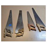 Set of 4 Hand Saws with Wooden Handles and L-Square