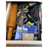 Assorted Hand Tools, Felt Pads, and Electrical Test Leads