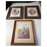 Collection of 3 Framed Art Prints Featuring Children and Puppies