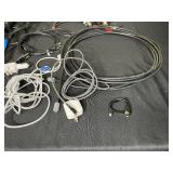 Assorted Cables, Connectors, and Desk Lamp with Power Adapter