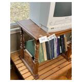 Vintage Wooden End Table with 15" Television and Collection of Books. Additional Wooden Platform Inc.