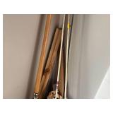 Lot of Fishing Rods, Lantern & Framed North Central Air Mail Stamp