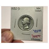 1932-D Key Date Silver Washington Quarter