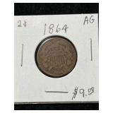 1864 US 2 CENT PIECE