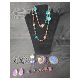 Assorted Jewelry Collection Including Necklaces, Earrings, and Pins - displays not included