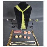 Collection of Vintage Jewelry including Beaded Necklace, Earrings, and Bracelets - displays not included