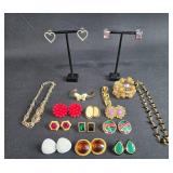 Collection of Vintage Jewelry Including Earrings, Bracelets, and  - Displays not included