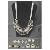 Statement Silver Beaded Necklace with Assorted Earrings Set - display not included