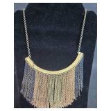 Gold Tone and Faux Pearl Necklace with Fringe Design and Matching Earrings - display  not included