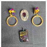 Collection of Vintage Jewelry including Necklace, Earrings, and Brooch - displays not included