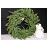 Holiday Table DeCor…Vintage-Style Plastic Pine 18-Inch Wreath and Wood Trunk Candles