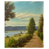 Vintage Country Church Road Scenic Landscape Oil Painting by HARRY REIERSEN 1945