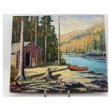 Vintage Rustic River Cabin Original Oil Painting