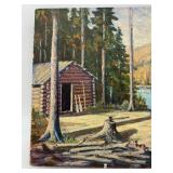 Vintage Rustic River Cabin Original Oil Painting