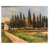 Colorful Farm Landscape Original Oil Painting by E. ROUX