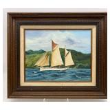 Vintage Sailboat Original HANNA RUMINSKY Oil Painting