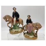 Pair of Vintage Antique STAFFORDSHIRE Prince & Princess Equestrian Figurines