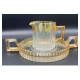 Antique HEISEY Glass Creamer and Sugar Cube Tray