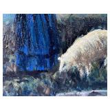 Vintage Original Oil Painting - Unknown Artist - Woman and Sheep