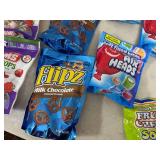 Assorted Candy, Turtles, Flipz Pretzels, Fruit Chews, Charms, Air Heads, and More