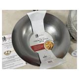 New 8 inch Carbon Steel Wok Pan and Stainless Steel Colander / Strainer