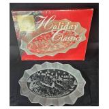 Mikasa Holiday Classics Winter Christmas Scene Oval Crystal Platter - 11 3/4" In Orig Box