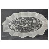 Mikasa Holiday Classics Winter Christmas Scene Oval Crystal Platter - 11 3/4" In Orig Box