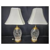 Pair of Vintage Dresden Cut Glass and Brass Table Lamps - 28" Tall