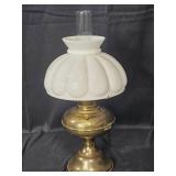 Antique Vintage Brass Hurricane Lamp with White Glass Shade