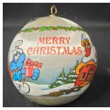 Vintage 1980s Smurf Christmas Silk Ball Tree Ornament - Teacher Theme